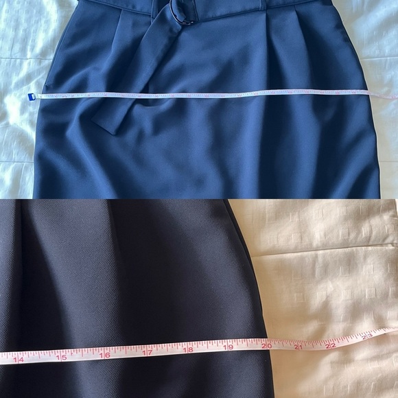 Simon Contemporaine Paperbag Waist Pleated Pencil Skirt 8 Navy Blue - Picture 9 of 13